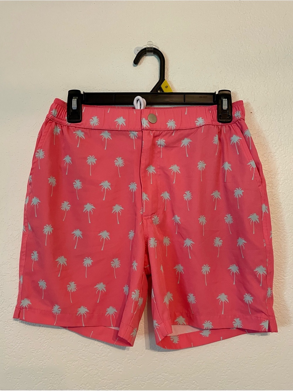 Mossman Coral Pink/gray Palm-Print Swim Trunks- NO LINER